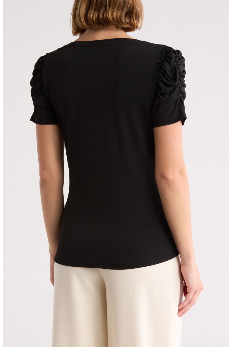 Ruched Sleeve V-Neck T-Shirt, Alternate, color, BLACK