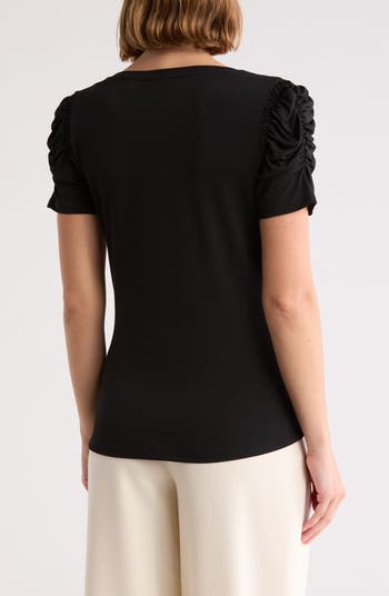 Ruched Sleeve V-Neck T-Shirt