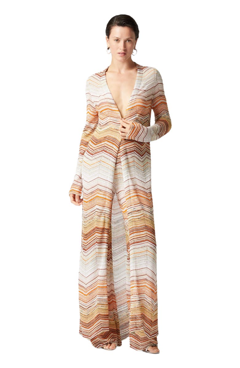 Missoni Long Chevron Lamé Cardigan With Sequins And Decorative Lace, Main, color, Multicoloured