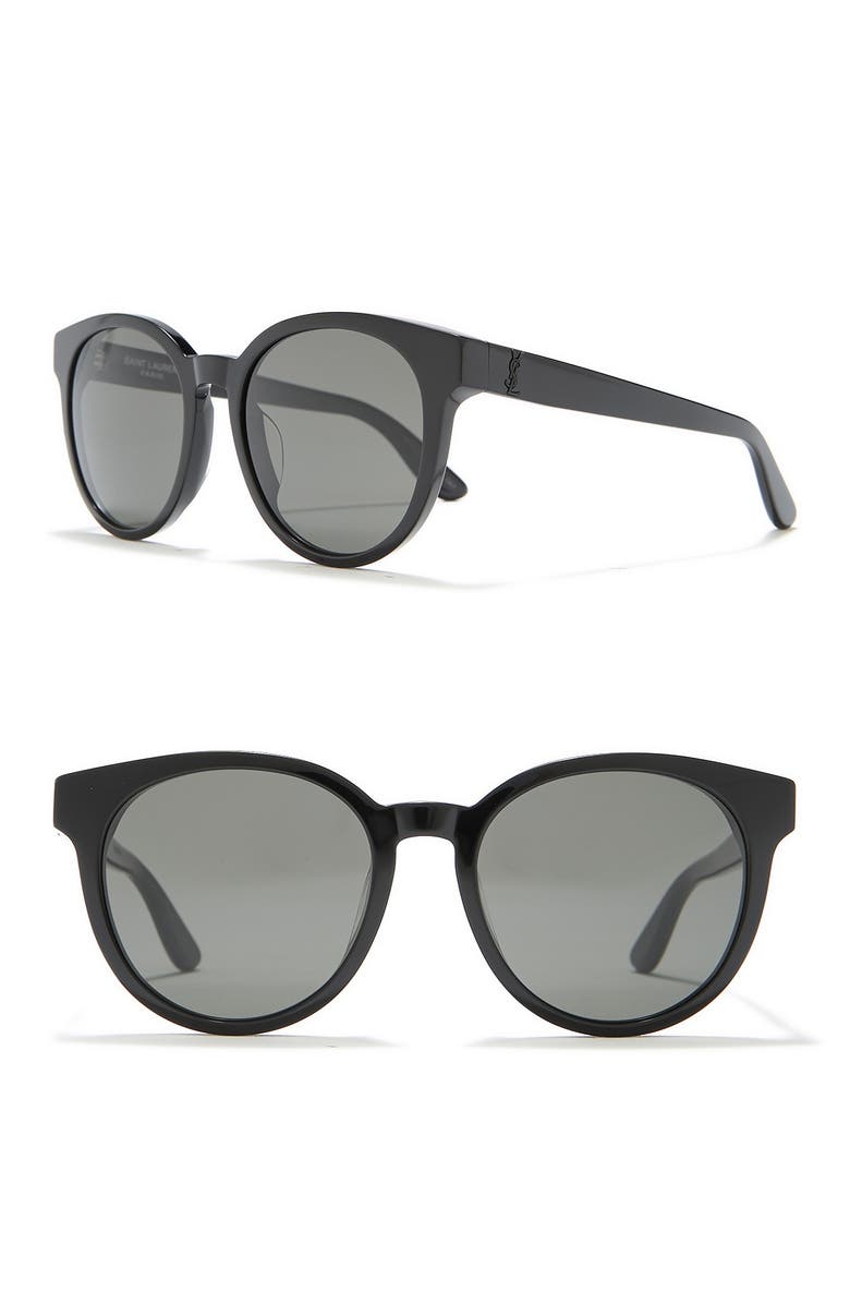 Saint Laurent Round 56mm Sunglasses, Alternate, color, Shiny Black