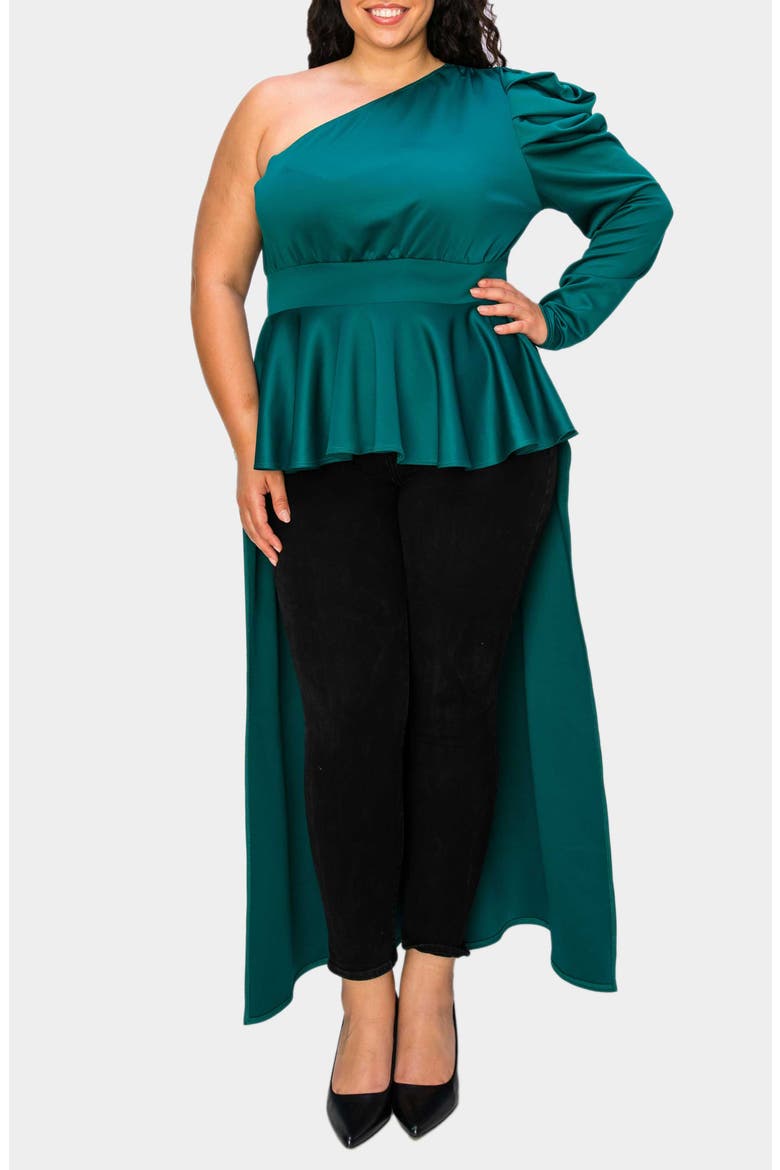 Nicolette One-Shoulder Peplum Top, Main, color, EMERALD