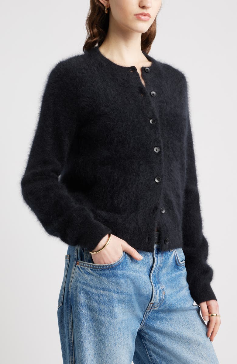 Nordstrom Brushed Cashmere Cardigan, Alternate, color, Black Rock
