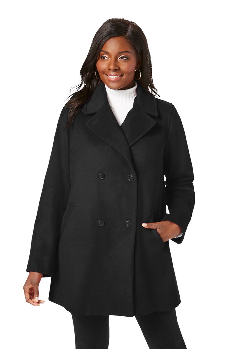 Jessica London A-Line Wool Peacoat, Main, color, Black