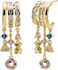 BY ADINA EDEN Multi Charm Crystal Chain Drop Earring