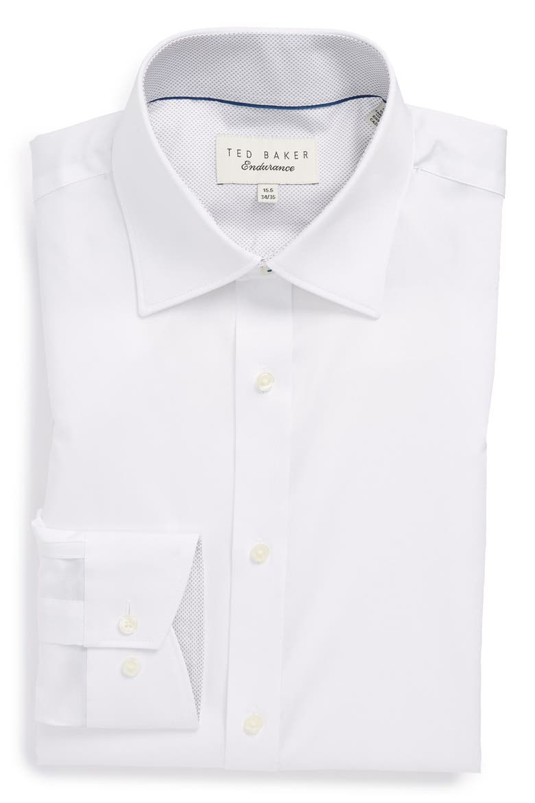 'Oncore' Trim Fit Micro Stripe Dress Shirt, Main, color, WHITE