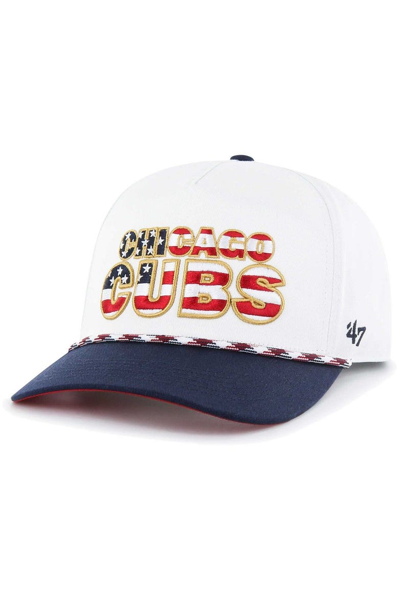 Men's '47 White Chicago Cubs Flag Script Hitch Snapback Hat, Main, color, White