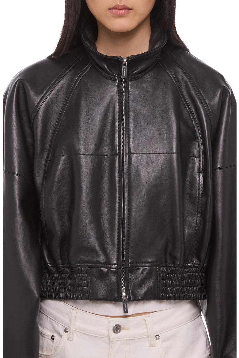 Leather Bomber Jacket, Alternate, color, BLACK/ BLACK