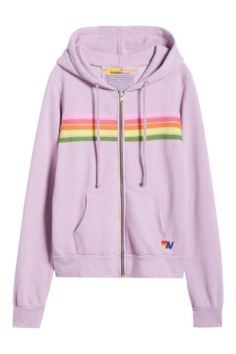 5-Stripe Zip Hoodie, Alternate, color, MAUVE/ PINK GREEN