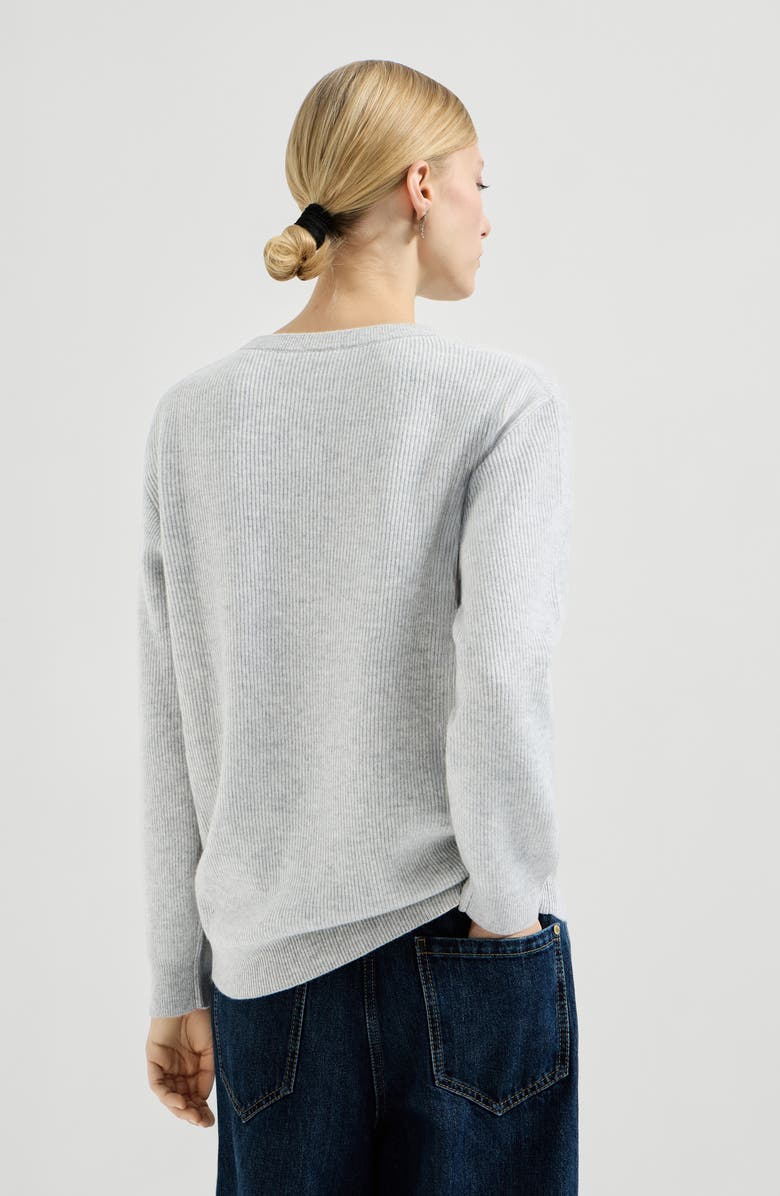 Brunello Cucinelli Cashmere sweater with monili, Alternate, color, Light Grey