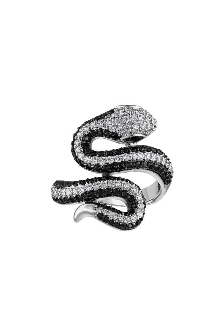 Snake Pavé Cubic Zirconia Ring, Main, color, BLACK/ WHITE