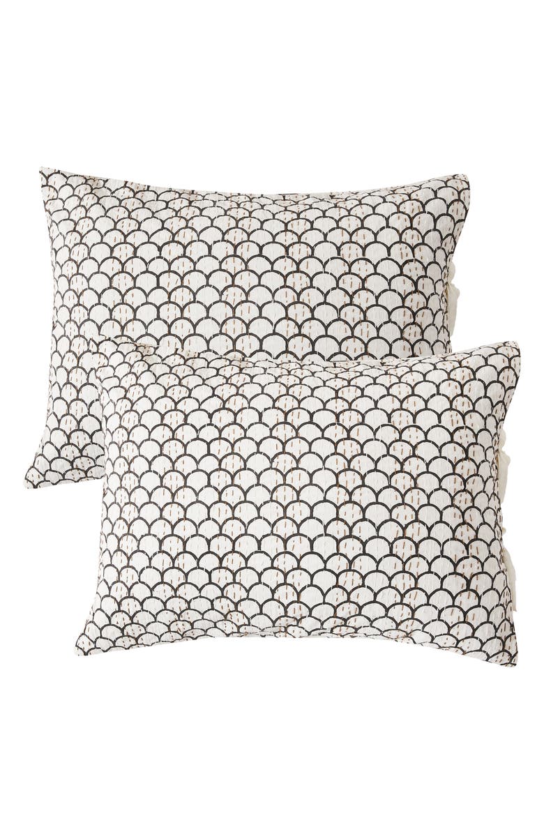 MELANGE HOME Scalloped Handstitched Kantha Set of 2 Cotton Shams, Main, color, Indigo