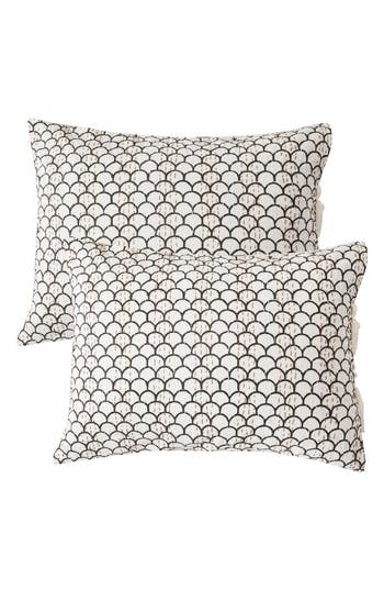 Melange Home Scalloped Handstitched Kantha Set Of 2 Cotton Shams In Indigo