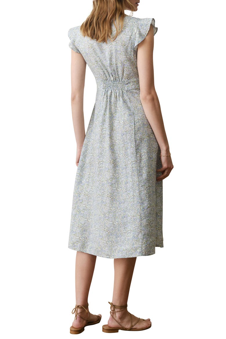 Camila Floral Button Front Hemp Blend Midi Dress, Alternate, color, SEA FLORAL