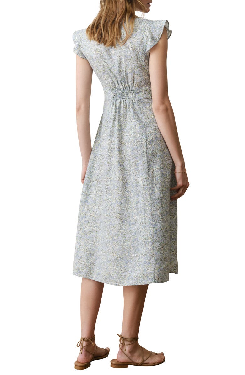 Marine Layer Camila Floral Button Front Hemp Blend Midi Dress, Alternate, color, Sea Floral