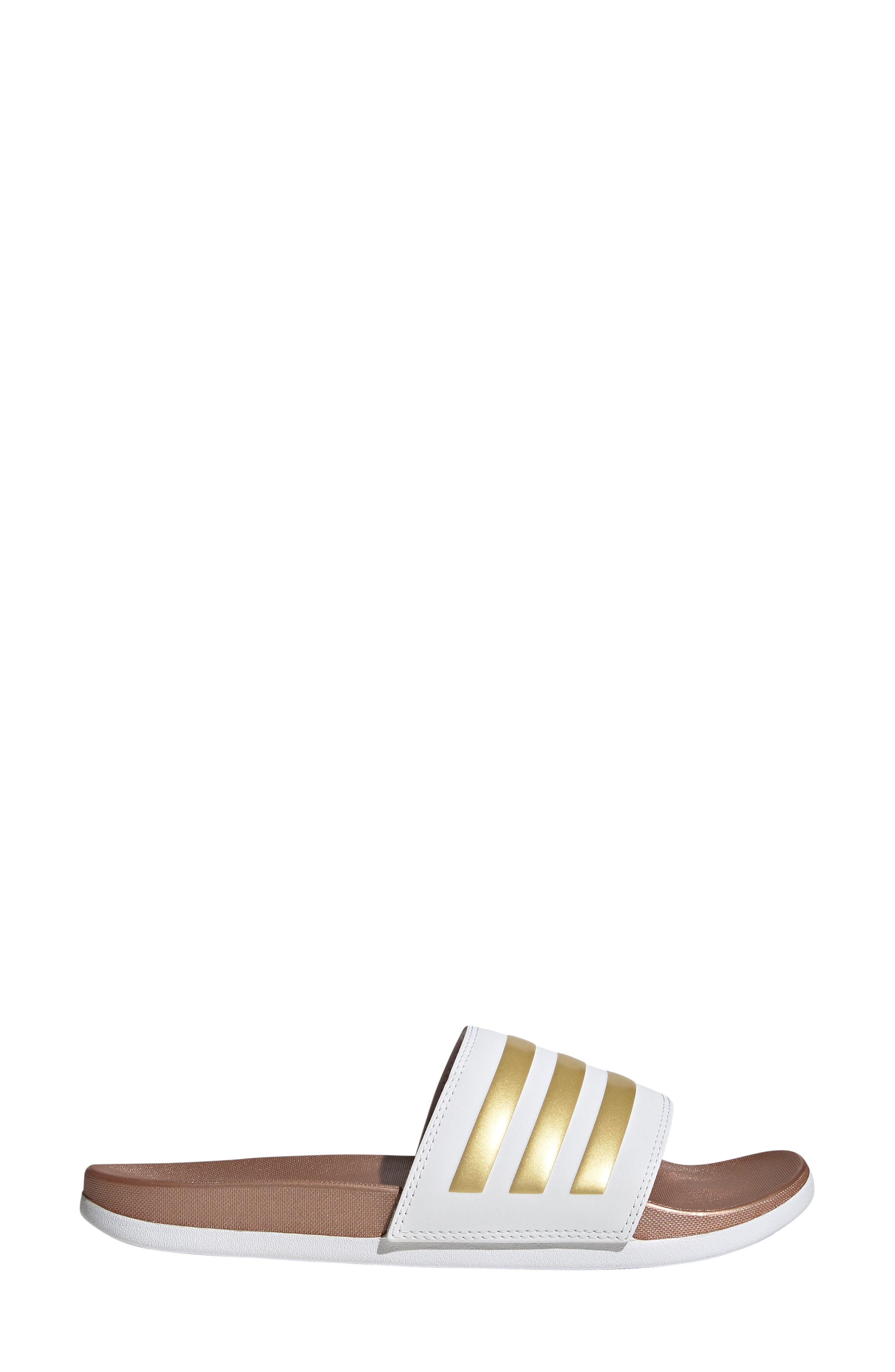 adidas Adilette Comfort Slide Sandal, Alternate, color, White/ White/ Matte Gold