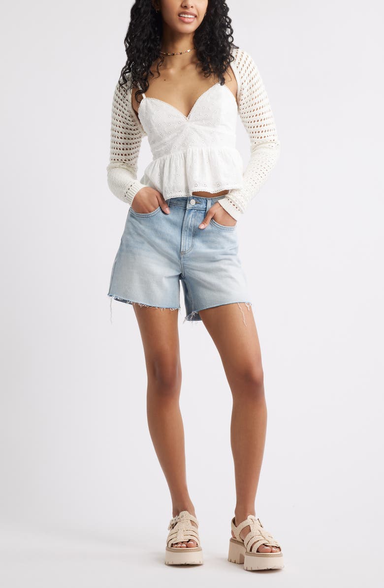 BP. Openwork Sweater Shrug, Alternate, color, Ivory