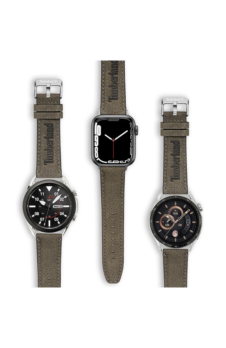 Timberland Barnesbrook Water Repellent Leather 22mm Smartwatch Watchband, Alternate, color, Black