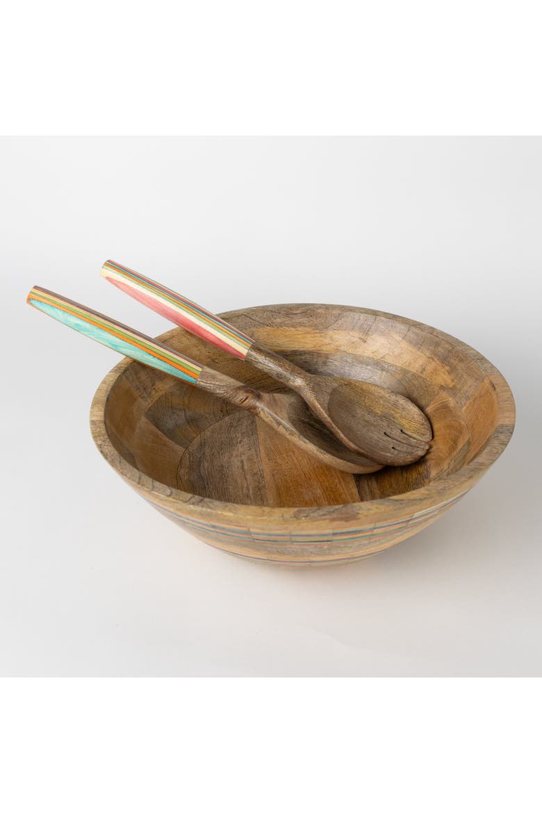 Striped Mango Wood Salad Bowl, Alternate, color, Natural