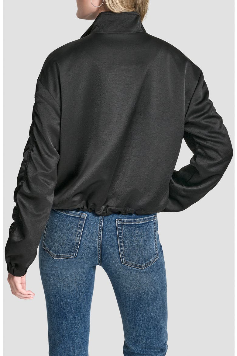 Ruched Sleeve Bomber Jacket, Alternate, color, BLACK
