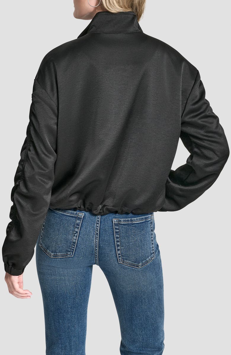 DKNY Ruched Sleeve Bomber Jacket, Alternate, color, Black