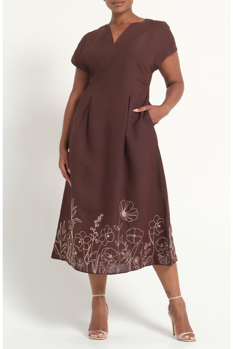 Emery Print Linen Blend Maxi Dress, Main, color, CHOCOLATE