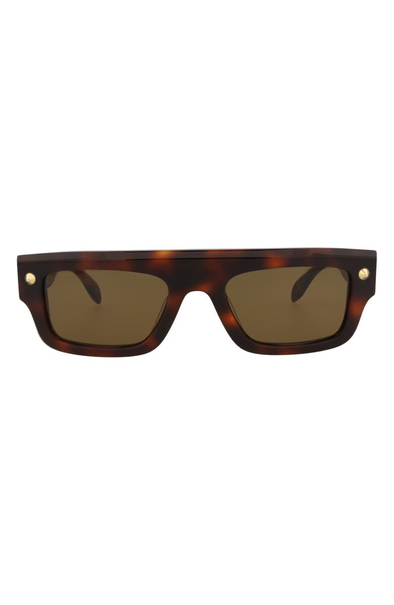 McQueen 52mm Rectangular Sunglasses, Main, color, Havana Havana Brown