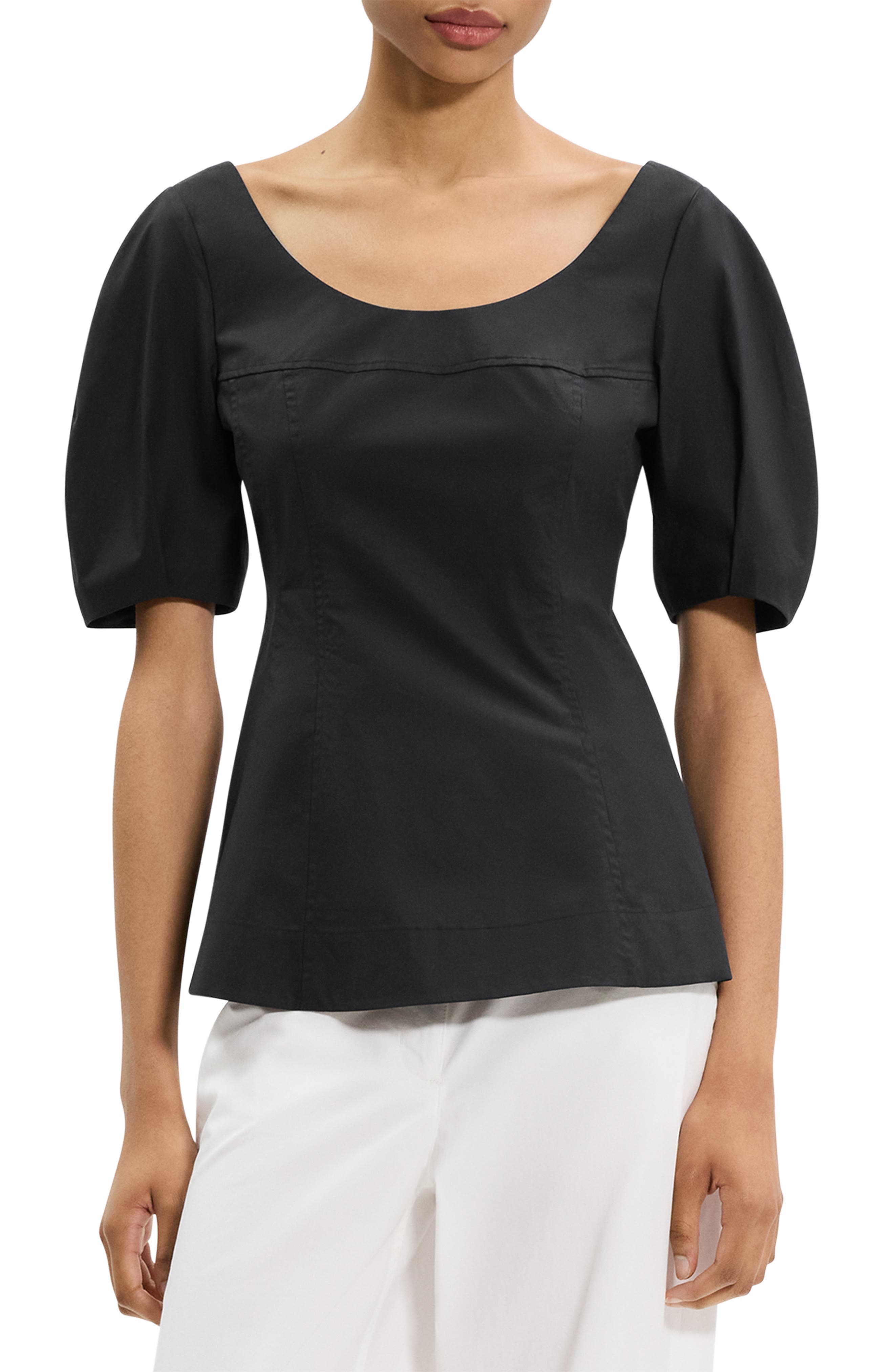 Theory Puff Sleeve Scoop Neck Shirt