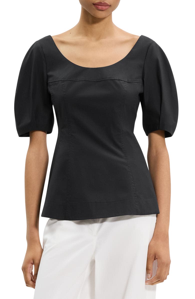 Theory Puff Sleeve Scoop Neck Shirt, Main, color, Black