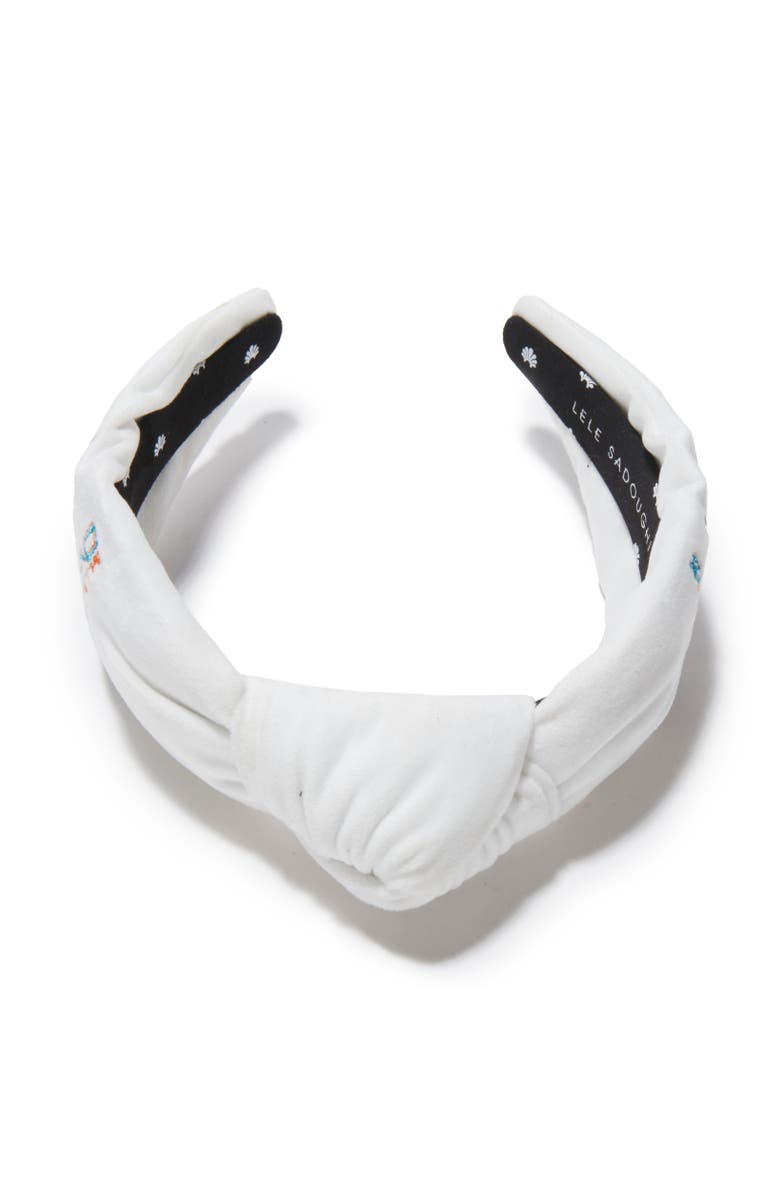 Lele Sadoughi Miami Dolphins Embroidered Knotted Headband, Alternate, color, Ivory 100