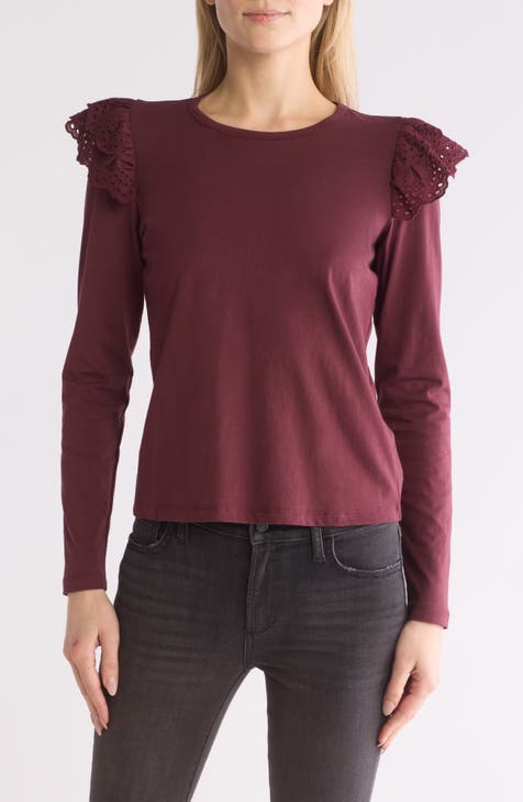 Eyelet Ruffle Long Sleeve Top