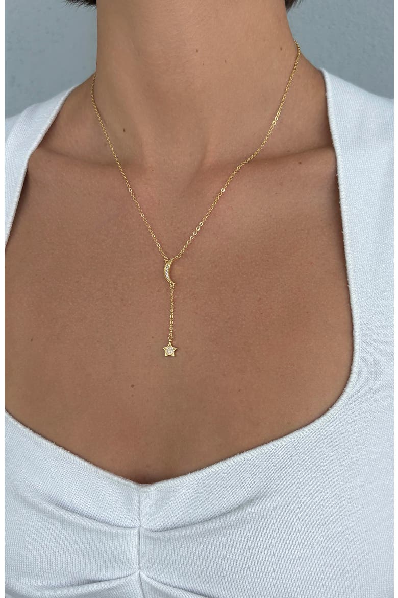 14k Gold Plated Moon and Star Y-Necklace, Alternate, color, GOLD
