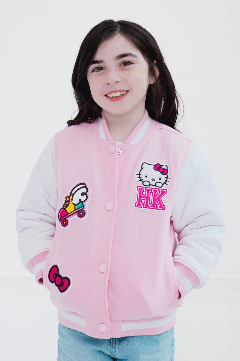 Varsity Bomber Jacket, Alternate, color, Hello Kitty Pink