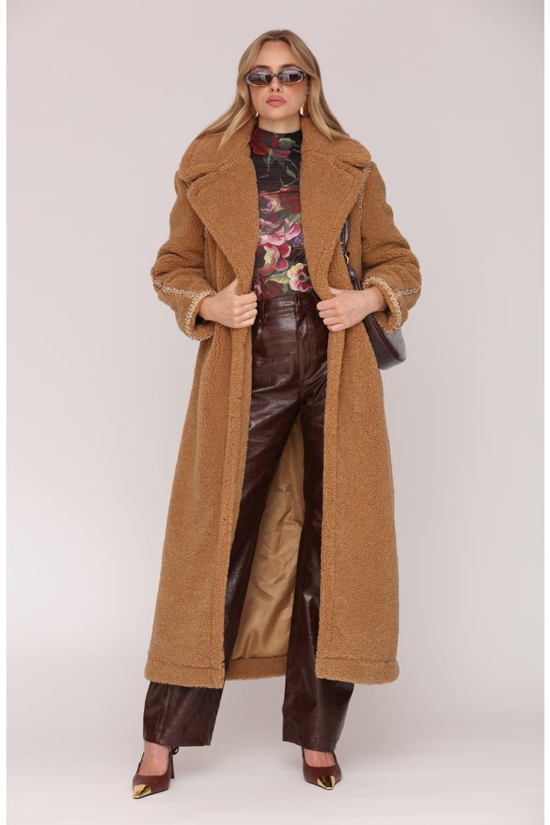 Faux Shearling Long Coat, Alternate, color, CAMEL