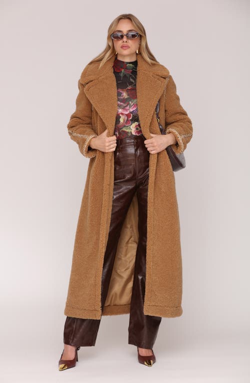 Avec Les Filles Faux Shearling Long Coat In Brown