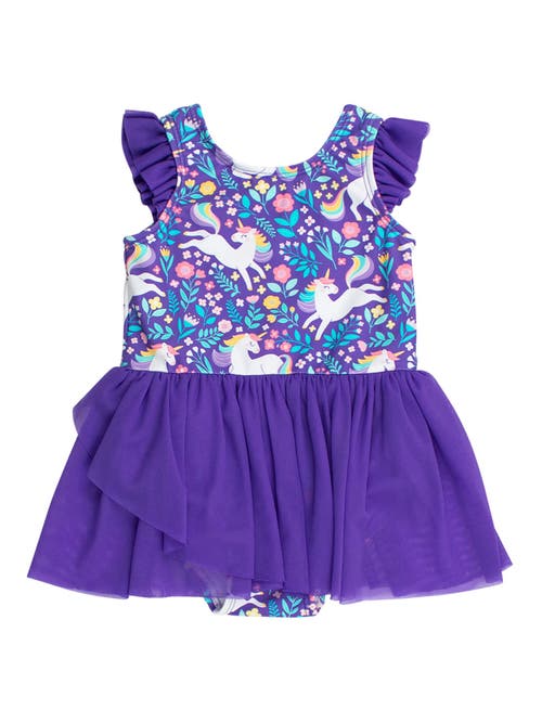 Rufflebutts Girls Flutter Sleeve Leotard In Purple