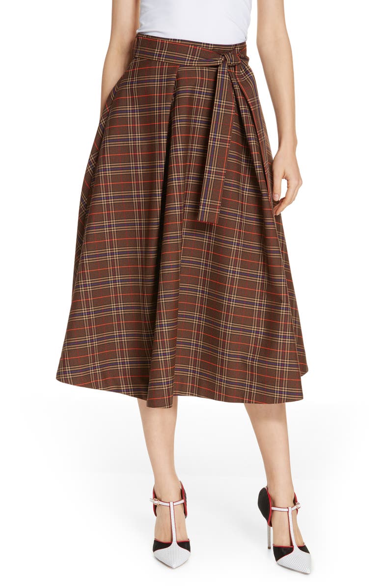 MSGM Tartan A-Line Midi Skirt, Main, color,