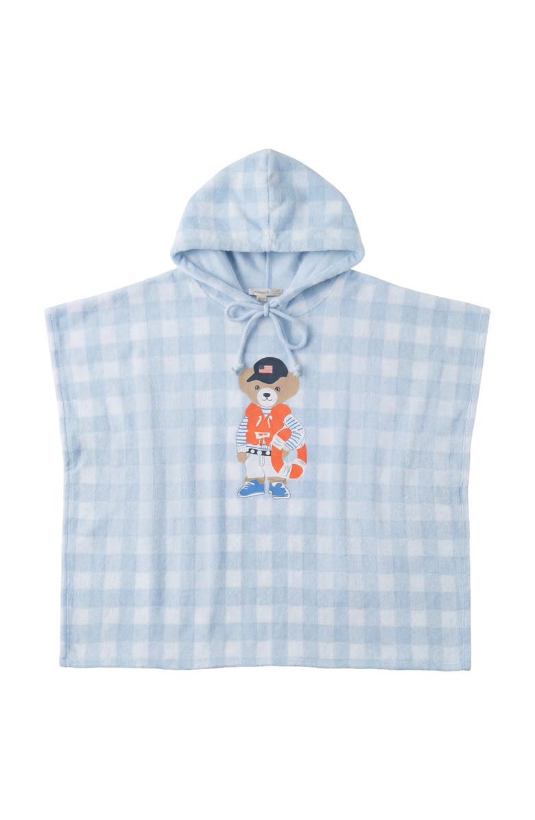 Fragile Bear Embroidered Cotton Terry Poncho, Main, color, Blue
