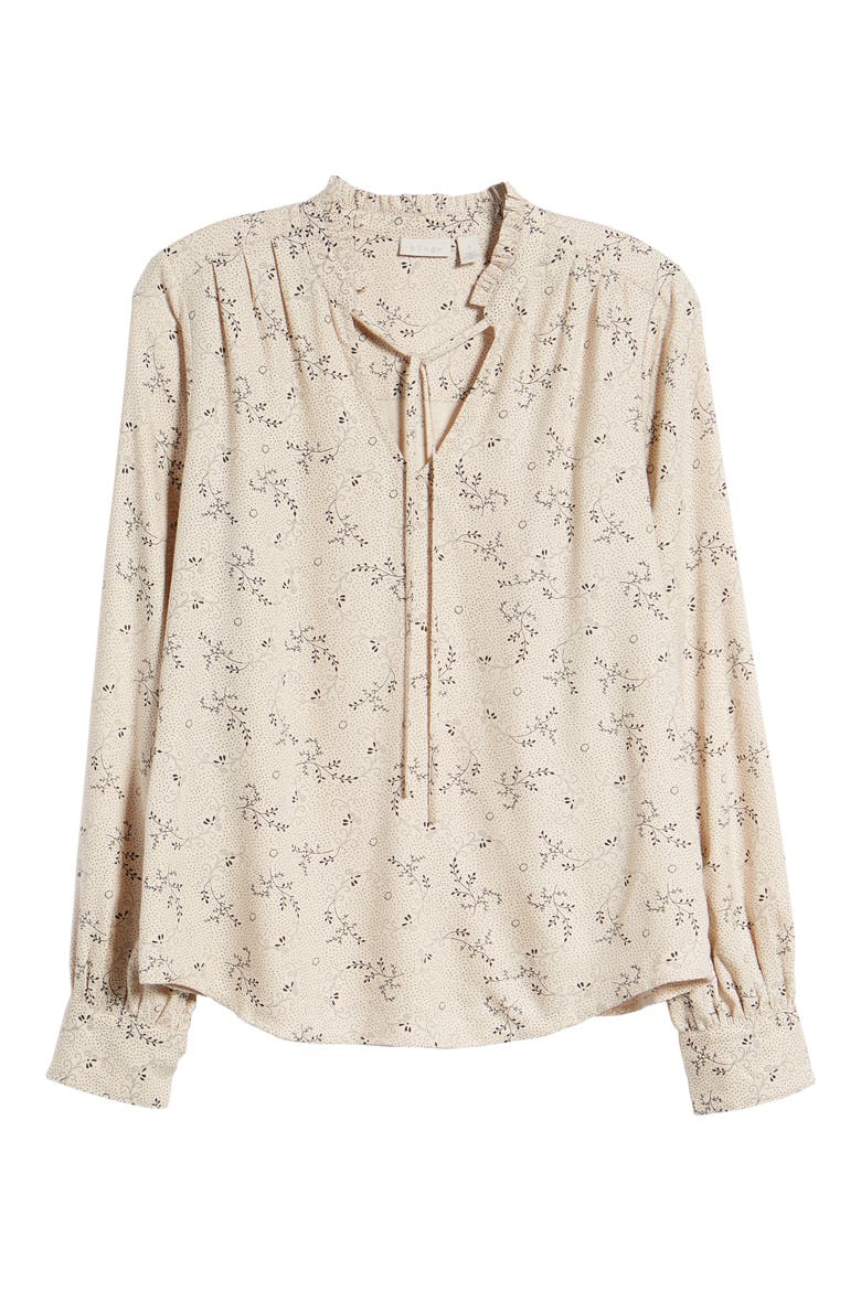 Ruffle V-Neck Blouse, Alternate, color, BEIGE WHISPER DOTTED SPRIGS