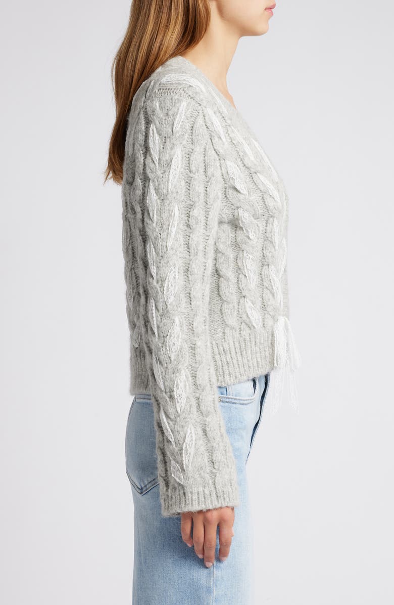 LoveShackFancy Louella Cable Knit Cardigan, Alternate, color, 