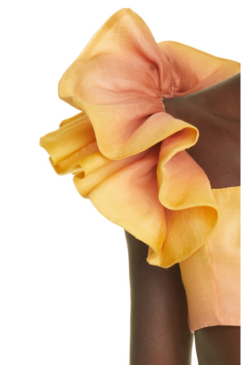 Postcard Ombré Ruffle Silk & Linen Crop Top, Alternate, color, OMBRE SUNSHINE