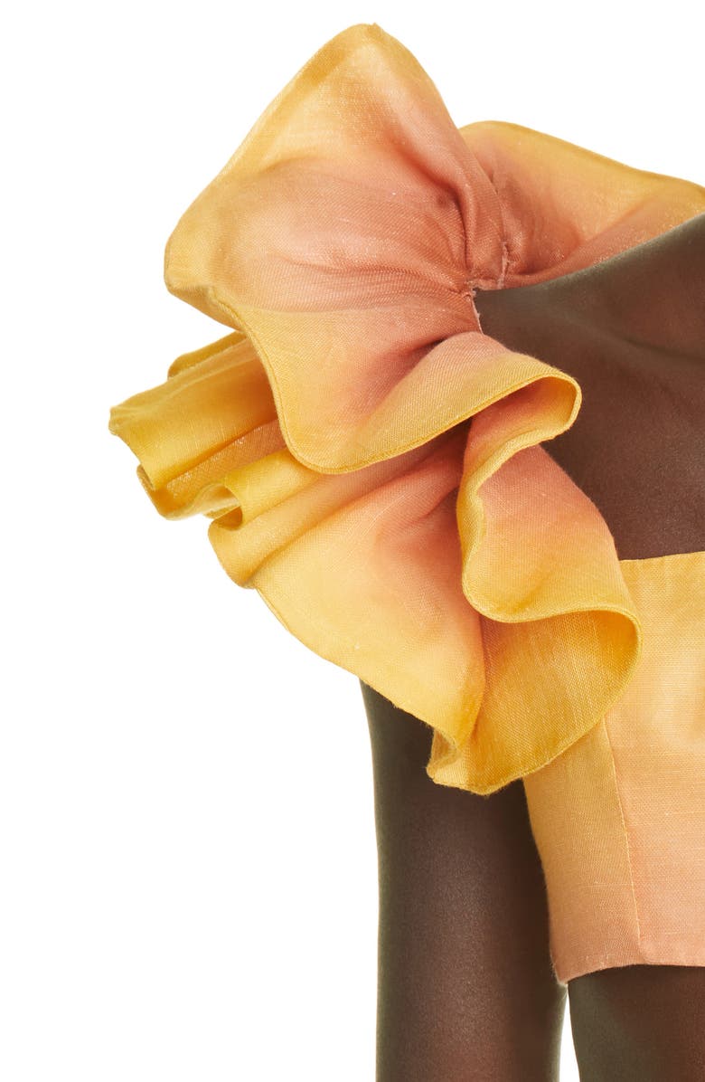 Zimmermann Postcard Ombré Ruffle Silk & Linen Crop Top, Alternate, color,