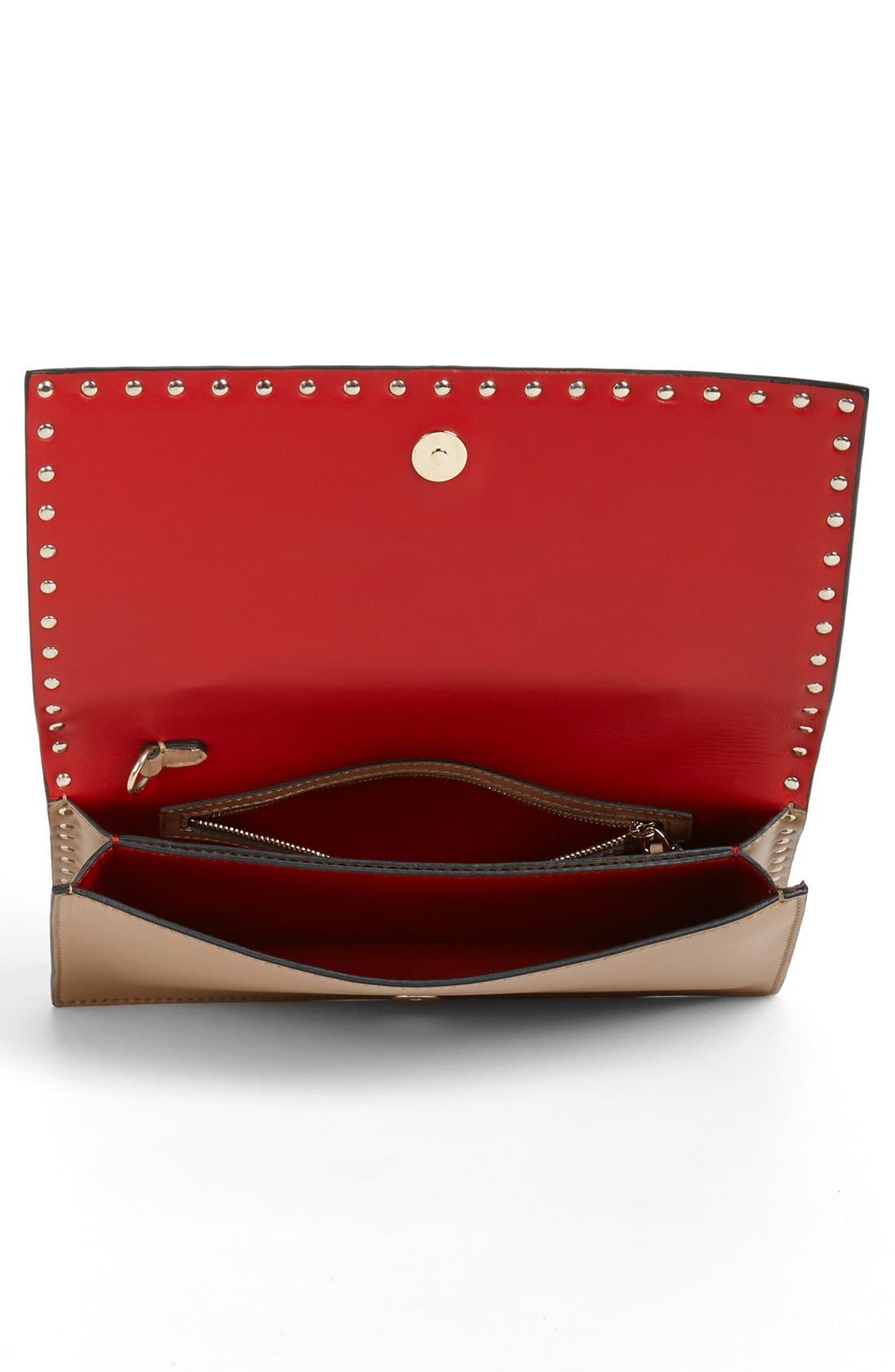 'Rockstud' Nappa Leather Flap Clutch, Alternate, color, ALPACA