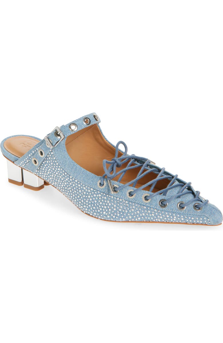 Ganni Eyelets Lace-Up Mule, Main, color, Faded Denim
