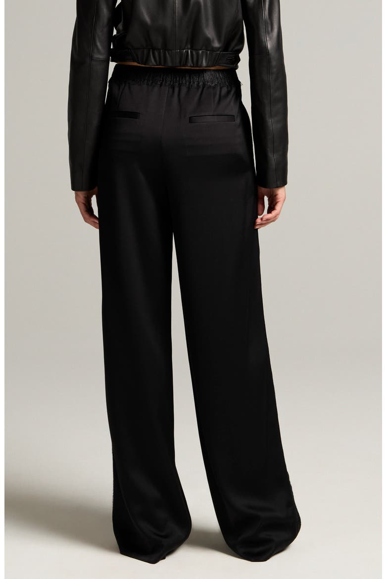 Lace Trim Satin Pants, Alternate, color, BLACK