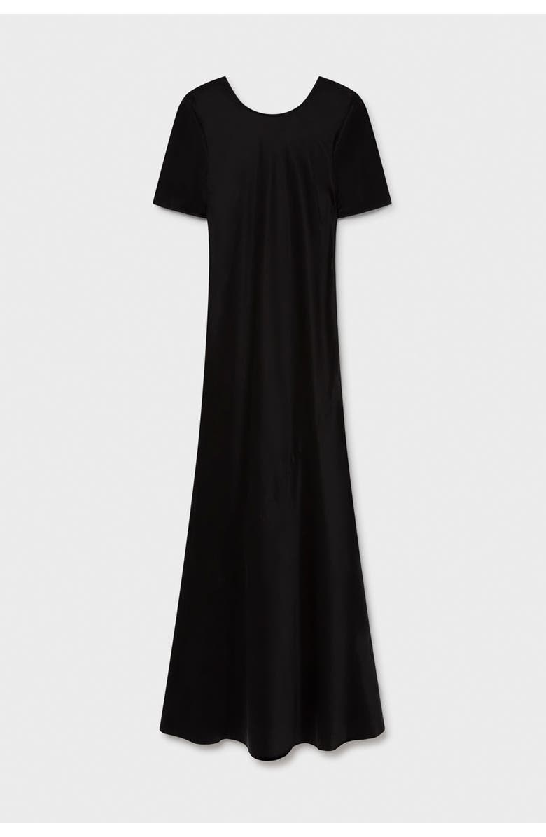 SILK LAUNDRY SHORT SLEEVE BIAS DRESS BLACK, Main, color, Black