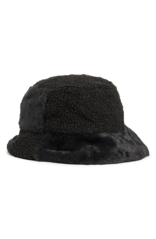 Nanette Lepore Faux Fur Mixed Media Bucket Hat In Black