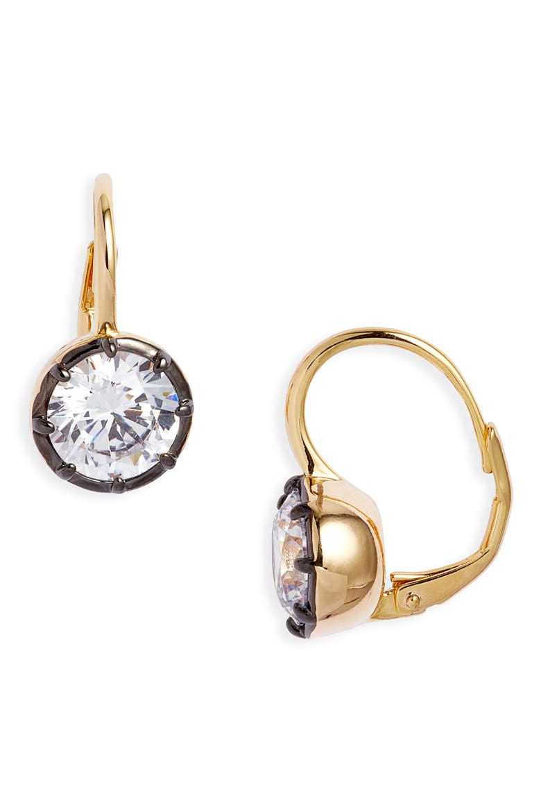 Georgian Cubic Zirconia Lever Back Earrings, Main, color, CLEAR- BLACK- GOLD