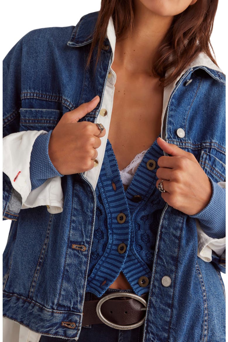 We The Free Opal Swing Denim Trucker Jacket, Alternate, color, GOT THE BLUES