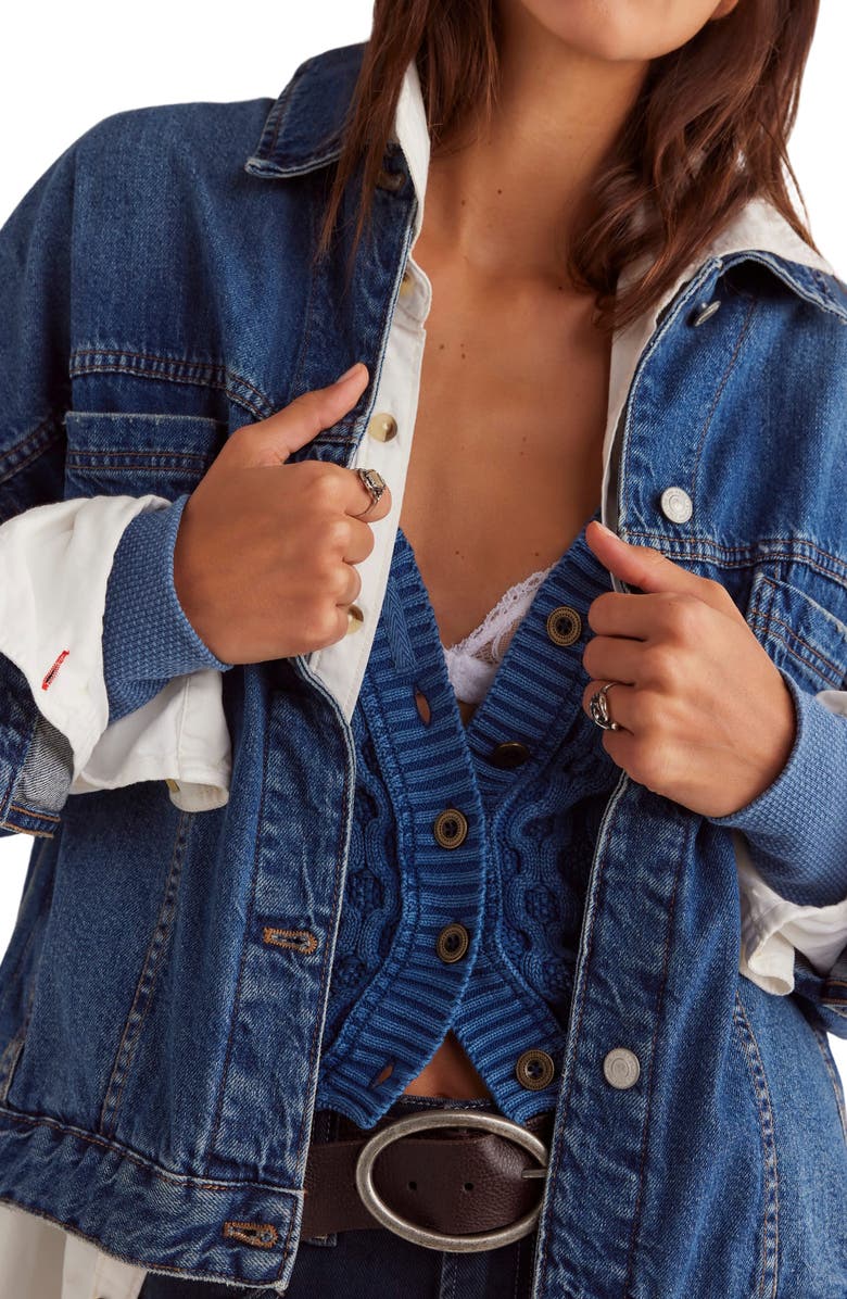 Free People We The Free Opal Swing Denim Trucker Jacket, Alternate, color, Got The Blues