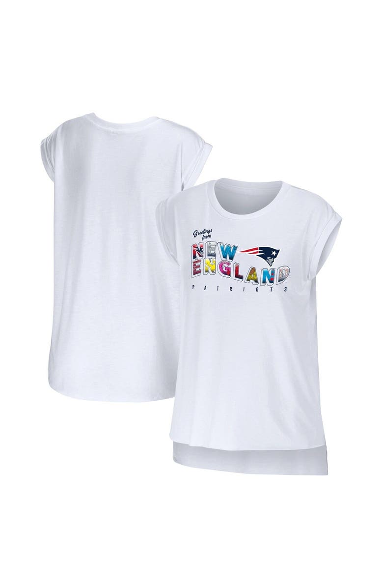 WEAR by Erin Andrews Women's WEAR by Erin Andrews White New England Patriots Greetings From Muscle T-Shirt, Alternate, color, White